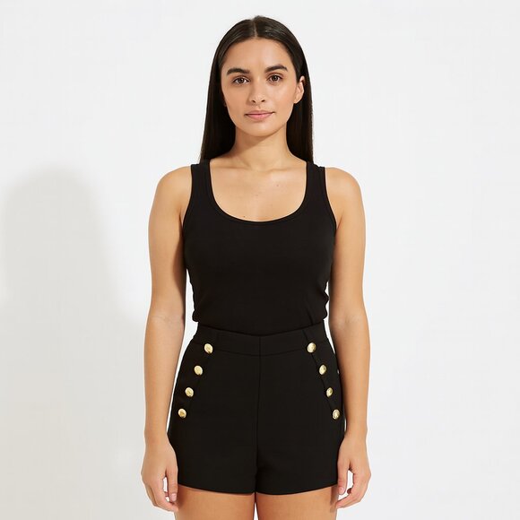 Banana Republic Black High Waist Shorts with Gold Buttons - Picture 1 of 4